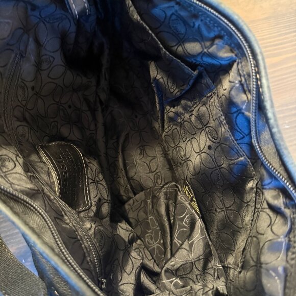 Fossil Black Leather Handbag Purse White Stitching Shoulder Strap - Picture 5 of 10